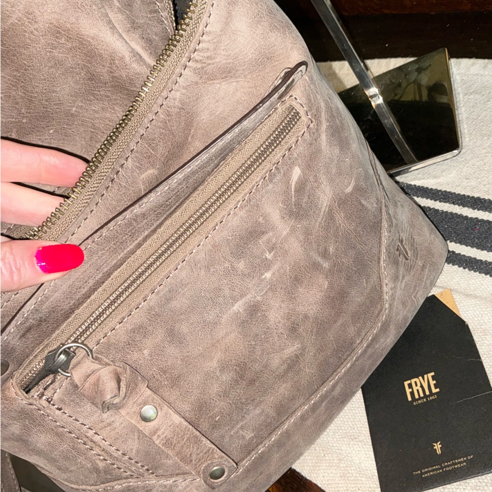 Frye Melissa Leather Zip Backpack Gray Grey Retail $358 - Picture 10 of 13